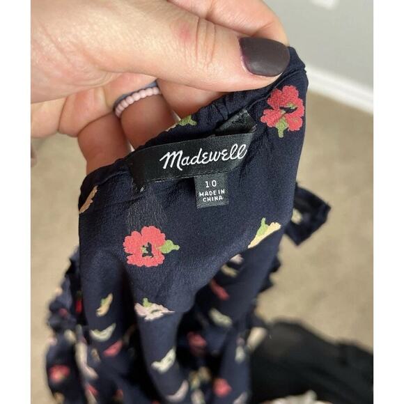 Madewell Silk Ruffle-Strap Cami Top in Confetti Floral Size 10 Navy Blue Floral - Picture 5 of 9